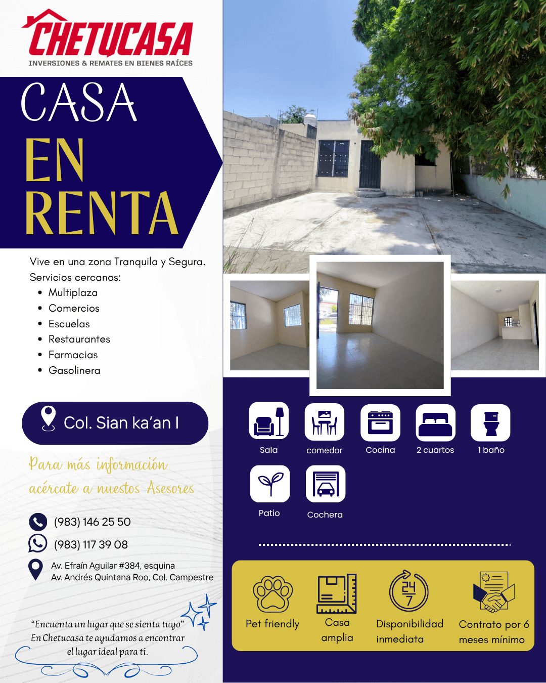Casa en renta de 2 recámaras en Sian Kan I, Chetumal