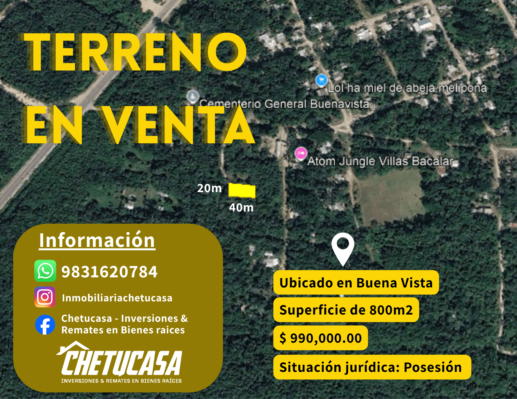 Terreno en venta en Buena Vista, Bacalar