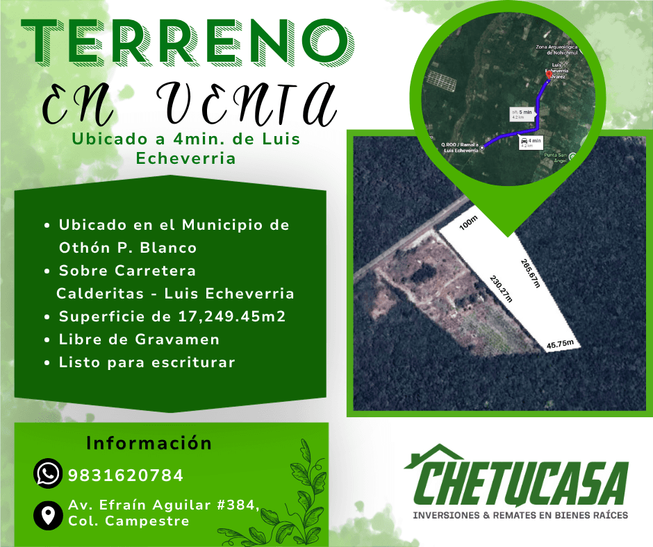 Terreno en venta en Carretera a Luis Echeverria, Quintana Roo
