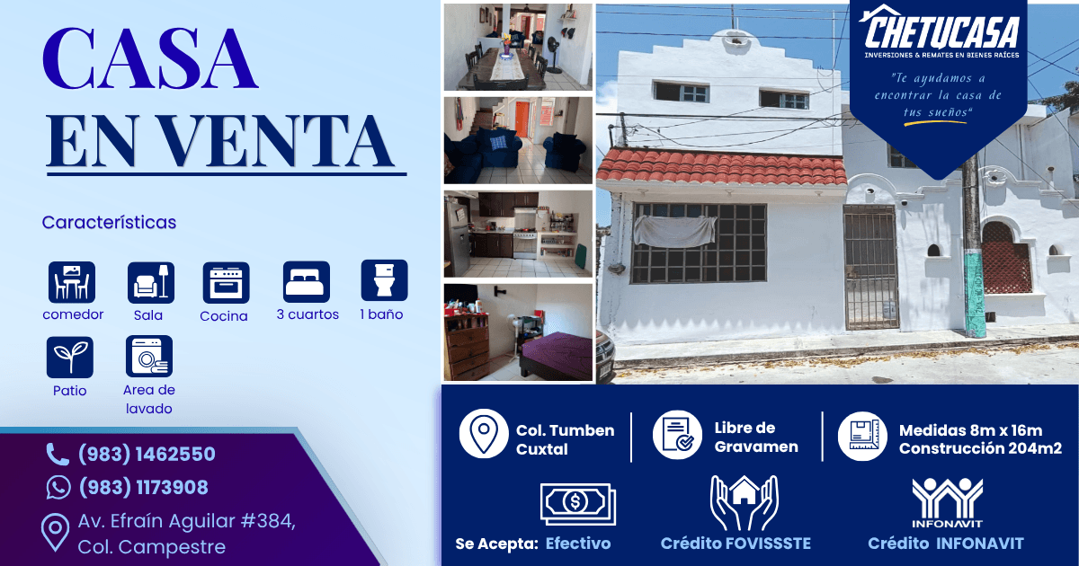 Casa en venta de 3 recámaras en Tumben cuxtal, Chetumal