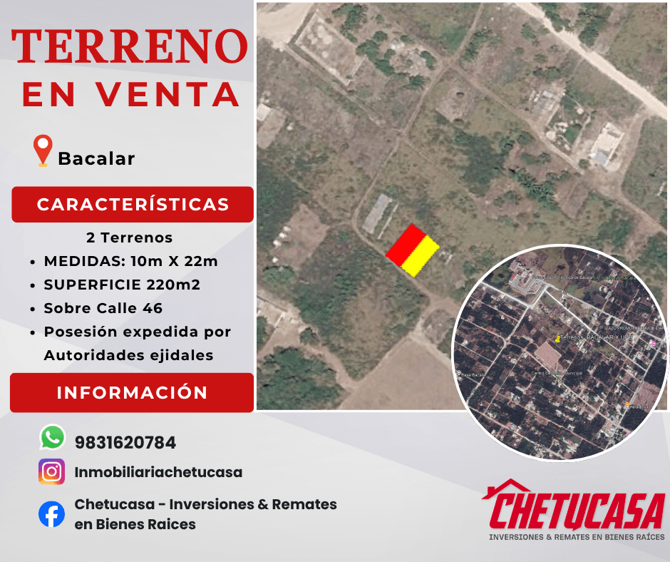 2 Terrenos en venta en Bacalar, Quintana Roo