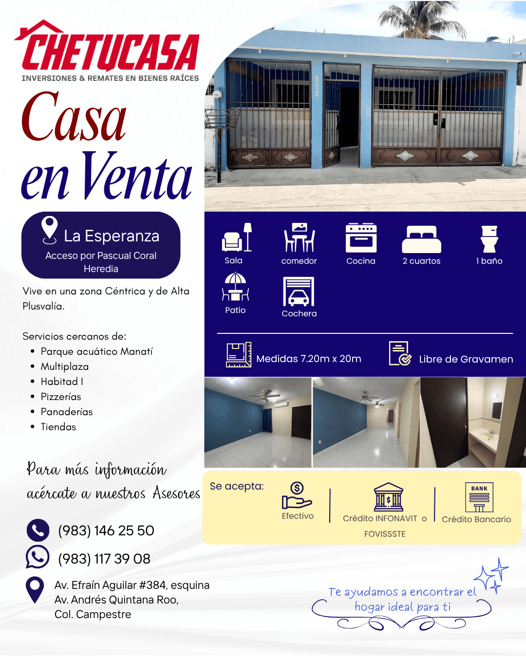 Casa en venta de 2 recámaras en La Esperanza, Chetumal